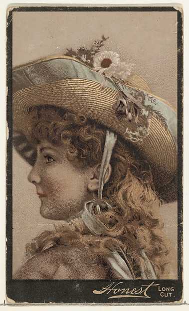 Actress in profile wearing wide brimmed straw hat decorated with flowers, from Stars of the Stage, Third Series (N131) issued by Duke Sons & Co. to promote Honest Long Cut Tobacco