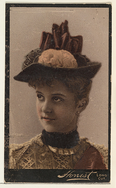 Actress wearing hat embellished with ribbon and flowers, from Stars of the Stage, Third Series (N131) issued by Duke Sons & Co. to promote Honest Long Cut Tobacco