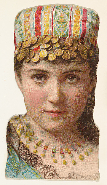 Actress wearing cap decorated with coins, from Stars of the Stage, Fourth Series (N132) issued by Duke Sons & Co. to promote Honest Long Cut Tobacco