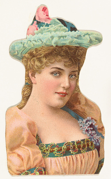 Actress wearing blue hat with pink roses, from Stars of the Stage, Fourth Series (N132) issued by Duke Sons & Co. to promote Honest Long Cut Tobacco