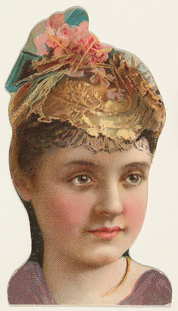 Actress wearing hat with pink flowers and blue bow, from Stars of the Stage, Fourth Series (N132) issued by Duke Sons & Co. to promote Honest Long Cut Tobacco