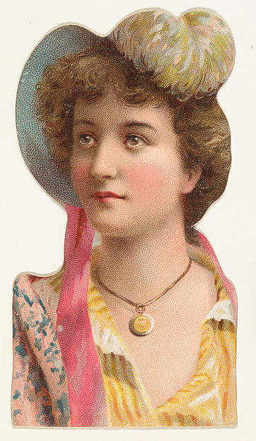 Actress wearing brimmed hat with white feather, from Stars of the Stage, Fourth Series (N132) issued by Duke Sons & Co. to promote Honest Long Cut Tobacco