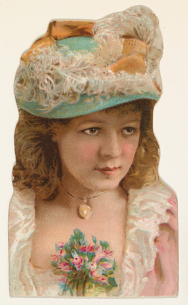 Actress wearing floral bouquet at neckline, from Stars of the Stage, Fourth Series (N132) issued by Duke Sons & Co. to promote Honest Long Cut Tobacco