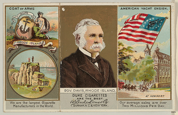 Governor Davis, Rhode Island, from "Governors, Arms, Etc." series (N133-2), issued by Duke Sons & Co.
