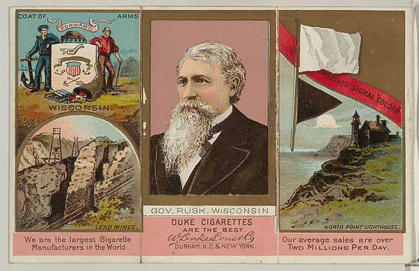 Governor Rusk, Wisconsin, from "Governors, Arms, Etc." series (N133-2), issued by Duke Sons & Co. by W. Duke, Sons & Co., The Metropolitan Museum of Art