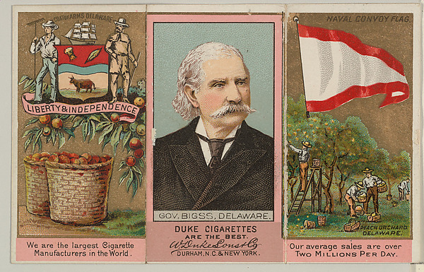 Governor Biggs, Delaware, from "Governors, Arms, Etc." series (N133-2), issued by Duke Sons & Co.
