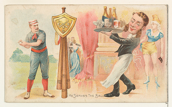 He Serves the Ball, from the Talk of the Diamond set (N135) issued by Duke Sons & Co., a branch of the American Tobacco Company