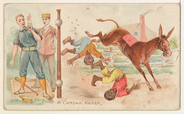 A Chronic Kicker, from the Talk of the Diamond set (N135) issued by Duke Sons & Co., a branch of the American Tobacco Company