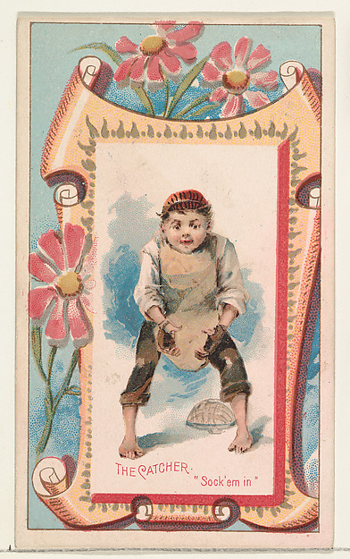 The Catcher, "Sock'em in," from the Terrors of America set (N136) issued by Duke Sons & Co. to promote Honest Long Cut Tobacco
