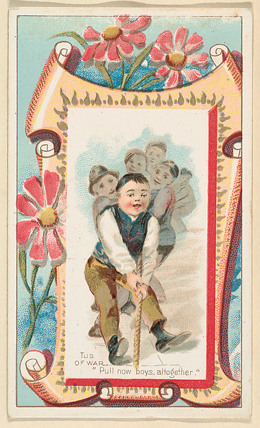 Tug of War, "Pull now boys, altogether," from the Terrors of America set (N136) issued by Duke Sons & Co. to promote Honest Long Cut Tobacco