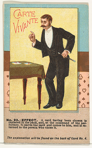 Number 23, Carte Vivante, from the Tricks with Cards series (N138) issued by W. Duke, Sons & Co. to promote Honest Long Cut Tobacco