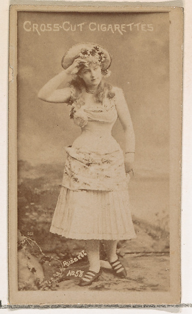 Card Number 58, Lillian Russell, from the Actors and Actresses series (N145-1) issued by Duke Sons & Co. to promote Cross Cut Cigarettes