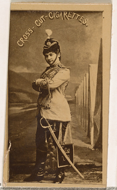 Actress wearing military costume with sword, from the Actors and Actresses series (N145-1) issued by Duke Sons & Co. to promote Cross Cut Cigarettes by W. Duke, Sons & Co., The Metropolitan Museum of Art