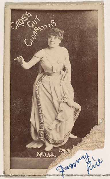 Card Number 212, Fanny Rice, from the Actors and Actresses series (N145-1) issued by Duke Sons & Co. to promote Cross Cut Cigarettes
