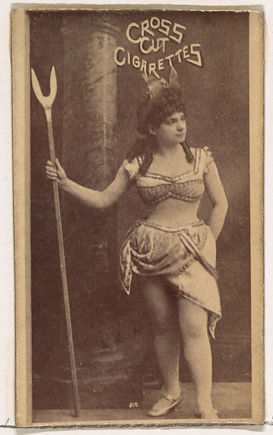 Actress holding tall pointed staff, from the Actors and Actresses series (N145-1) issued by Duke Sons & Co. to promote Cross Cut Cigarettes