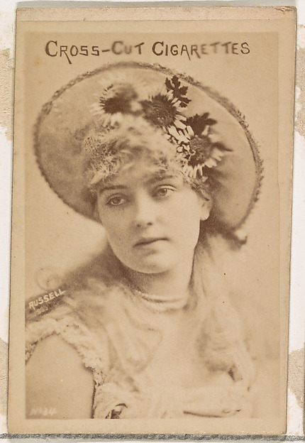 Card Number 34, Lillian Russell, from the Actors and Actresses series (N145-1) issued by Duke Sons & Co. to promote Cross Cut Cigarettes