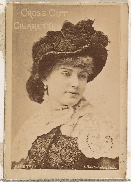 Card Number 37, Lillian Russell, from the Actors and Actresses series (N145-1) issued by Duke Sons & Co. to promote Cross Cut Cigarettes