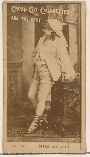 Card Number 105, Miss Angele, from the Actors and Actresses series (N145-2) issued by Duke Sons & Co. to promote Cross Cut Cigarettes