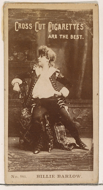 Card Number 96, Billie Barlow, from the Actors and Actresses series (N145-2) issued by Duke Sons & Co. to promote Cross Cut Cigarettes
