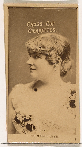 Card Number 30, Miss Baker, from the Actors and Actresses series (N145-2) issued by Duke Sons & Co. to promote Cross Cut Cigarettes