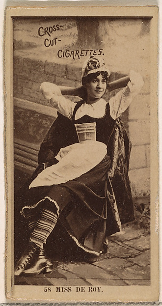 Card Number 58, Miss De Roy, from the Actors and Actresses series (N145-2) issued by Duke Sons & Co. to promote Cross Cut Cigarettes