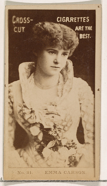 Card Number 31, Emma Carson, from the Actors and Actresses series (N145-2) issued by Duke Sons & Co. to promote Cross Cut Cigarettes