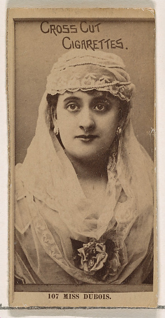 Card Number 107, Mrs. Dubois, from the Actors and Actresses series (N145-2) issued by Duke Sons & Co. to promote Cross Cut Cigarettes