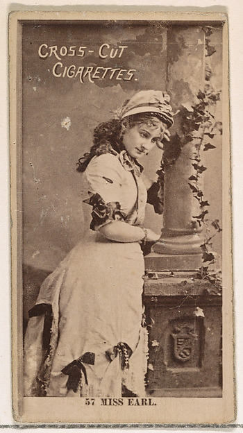 Card Number 57, Miss Earl, from the Actors and Actresses series (N145-2) issued by Duke Sons & Co. to promote Cross Cut Cigarettes