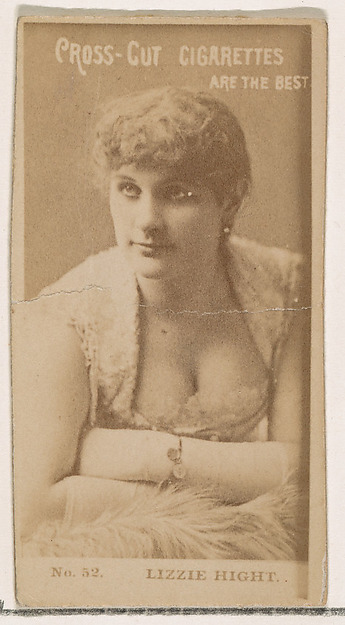 Card Number 52, Lizzie Hight, from the Actors and Actresses series (N145-2) issued by Duke Sons & Co. to promote Cross Cut Cigarettes