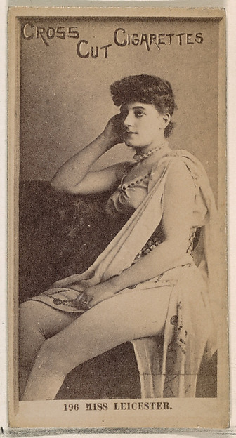 Card Number 196, Miss Leicester, from the Actors and Actresses series (N145-2) issued by Duke Sons & Co. to promote Cross Cut Cigarettes
