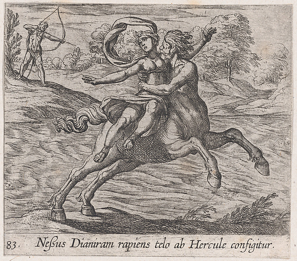 Plate 83: Nessus Attempting to Take Dejanera from Hercules (Neßus Dianiram rapiens telo ab Hercule configitur), from Ovid's 'Metamorphoses'