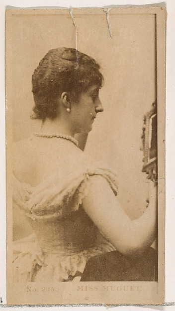 Card Number 225, Miss Muguel, from the Actors and Actresses series (N145-2) issued by Duke Sons & Co. to promote Cross Cut Cigarettes