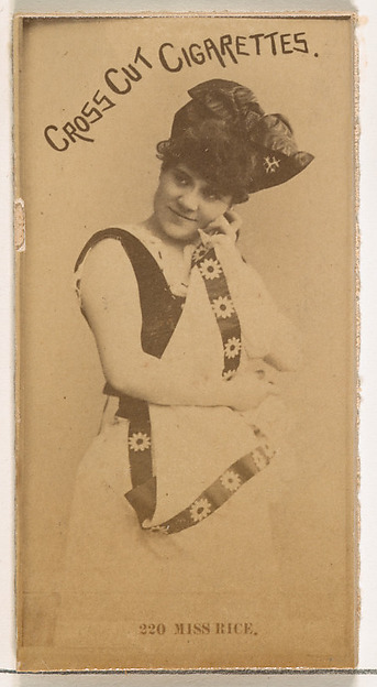 Card Number 220, Fanny Rice, from the Actors and Actresses series (N145-2) issued by Duke Sons & Co. to promote Cross Cut Cigarettes