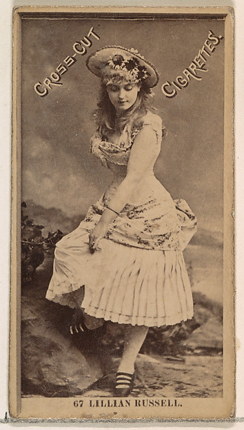 Card Number 67, Lillian Russell, from the Actors and Actresses series (N145-2) issued by Duke Sons & Co. to promote Cross Cut Cigarettes