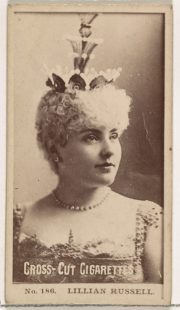 Card Number 186, Lillian Russell, from the Actors and Actresses series (N145-2) issued by Duke Sons & Co. to promote Cross Cut Cigarettes