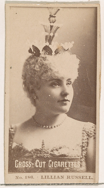 Card Number 186, Lillian Russell, from the Actors and Actresses series (N145-2) issued by Duke Sons & Co. to promote Cross Cut Cigarettes