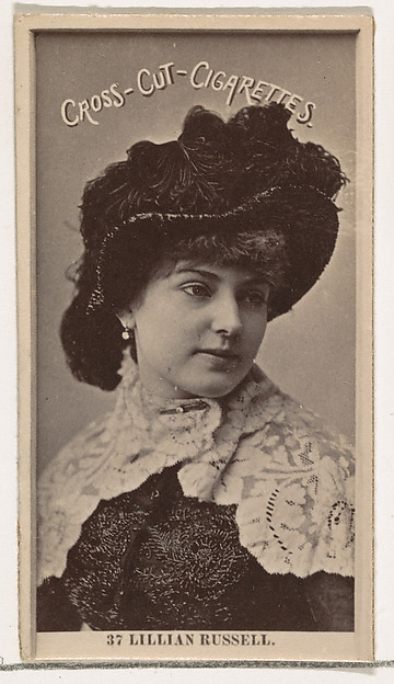 Card Number 37, Lillian Russell, from the Actors and Actresses series (N145-2) issued by Duke Sons & Co. to promote Cross Cut Cigarettes
