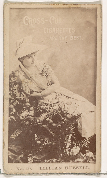 Card Number 49, Lillian Russell, from the Actors and Actresses series (N145-2) issued by Duke Sons & Co. to promote Cross Cut Cigarettes by W. Duke, Sons & Co., The Metropolitan Museum of Art