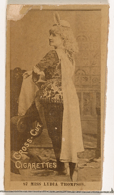 Card Number 87, Lydia Thompson, from the Actors and Actresses series (N145-2) issued by Duke Sons & Co. to promote Cross Cut Cigarettes by W. Duke, Sons & Co., The Metropolitan Museum of Art