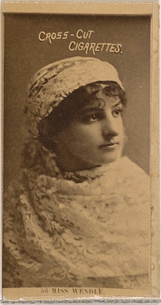 Card Number 56, Miss Wendle, from the Actors and Actresses series (N145-2) issued by Duke Sons & Co. to promote Cross Cut Cigarettes