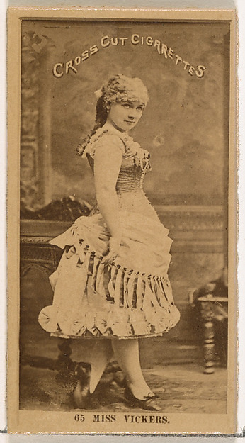 Card Number 65, Miss Mattie Vickers, from the Actors and Actresses series (N145-2) issued by Duke Sons & Co. to promote Cross Cut Cigarettes
