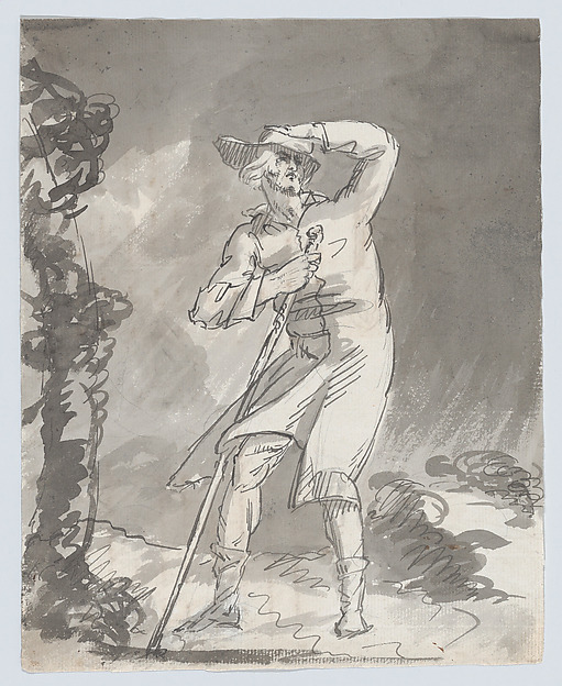 Male Traveler in a Storm (recto); Anatomical Studies of a Foot (verso)