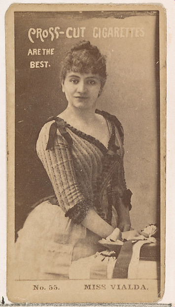 Card Number 55, Miss Vialda, from the Actors and Actresses series (N145-2) issued by Duke Sons & Co. to promote Cross Cut Cigarettes