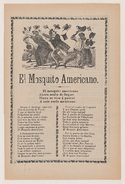 Broadsheet relating to the American Mosquito with verse critical of U.S. imperialism