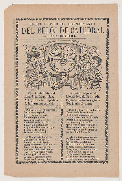 Broadsheet relating to the new clock installed in the cathedral in Mexico City in June 1905
