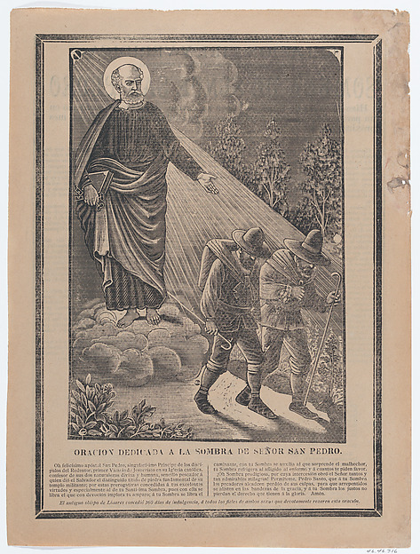 Indulgence with an image of St Peter watching over two pilgrims by José Guadalupe Posada