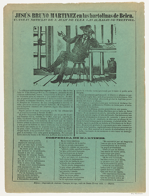 Broadsheet relating to Jesús Bruno Martinez in prison in Belen