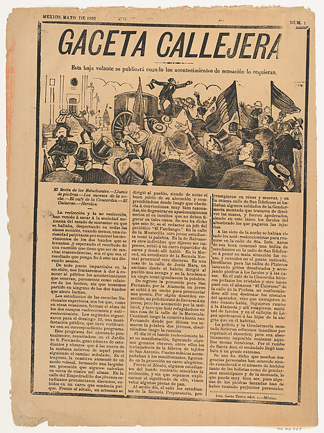 Page from the periodical 'Gaceta Callejera' relating to the continuation of anti-re-election riots