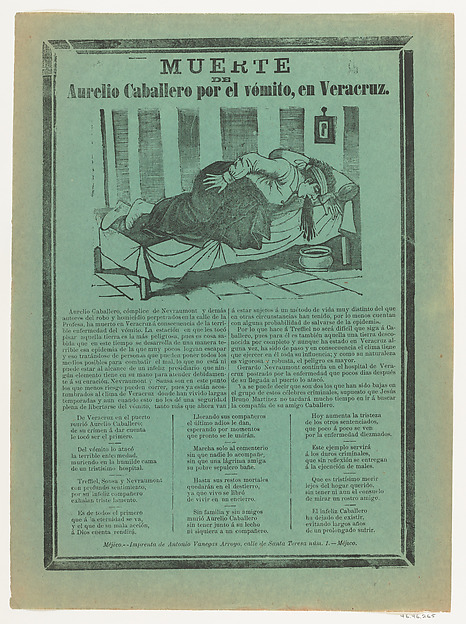 Broadside relating to Aurelio Cabellero who died from vomiting