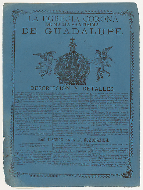 Broadsheet relating to the crown of the Virgin of Guadalupe
